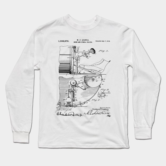 Drum Lovers Gift Idea Patent Print Bass Drum Beat 1914 Long Sleeve T-Shirt by MadebyDesign